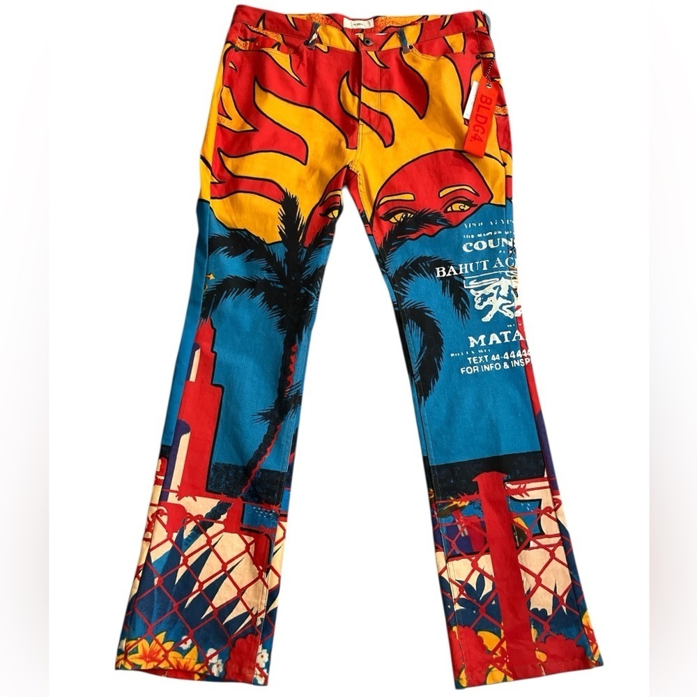 BLDG4 Catalina Celestial Flare Fit Button Fly Jeans Graphic Print Size 40 NWT